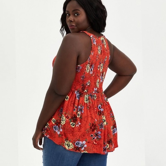 Babydoll Rayon Crepe Smocked Floral Tank NWT - Picture 2 of 8